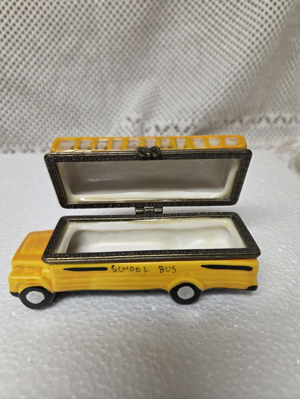 Yellow School Bus Ceramic Trinket Box -